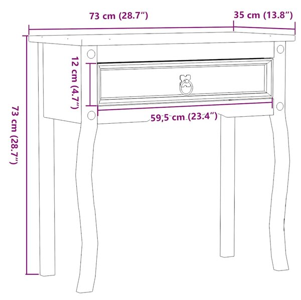 Konzolni stol Corona 73 x 35 x 73 cm od masivne borovine - Smeđa 1 Smeđa