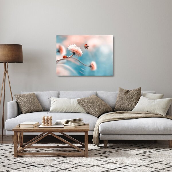 Staklena slika - Bubamare na cvijetu (70x50 cm)