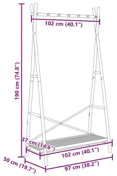 Stalak za odjeću s policom 102 x 50 x 190 cm od bambusa