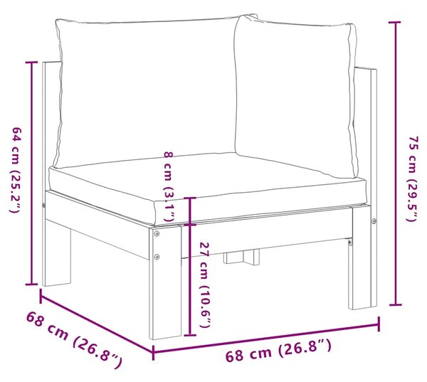 Kutna vrtna sofa s jastucima od masivnog drva bagrema - Tamno siva 1 kutna sofa Tamno siva