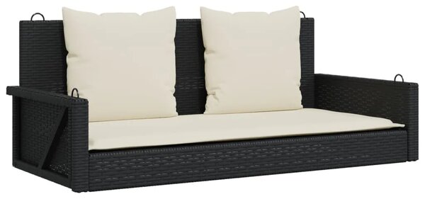 Klupa za ljuljanje s jastucima crna 119x56x48 cm poli ratan - Crna 1 Da 1