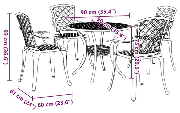 Vrtna garnitura - 5-dijelni vrtni blagovaonski set brončani lijevani aluminij - Bronzana 4 Bronzana 4