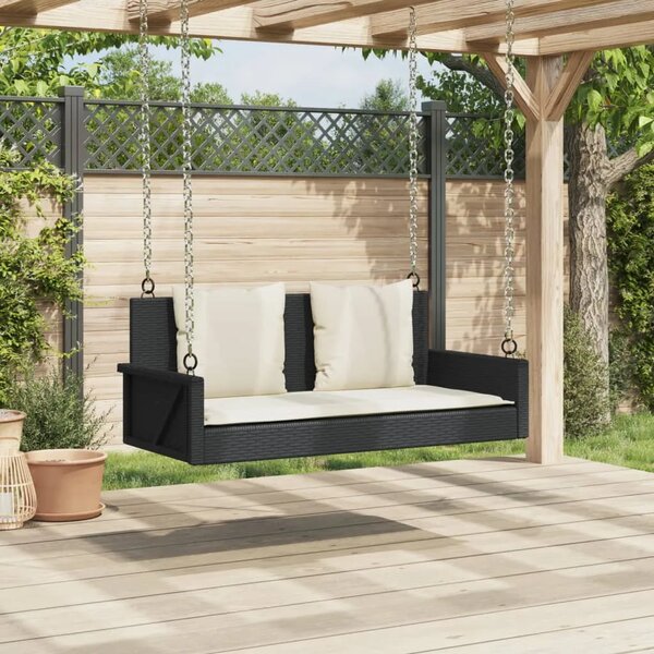 Klupa za ljuljanje s jastucima crna 119x56x48 cm poli ratan - Crna 1 Da 1