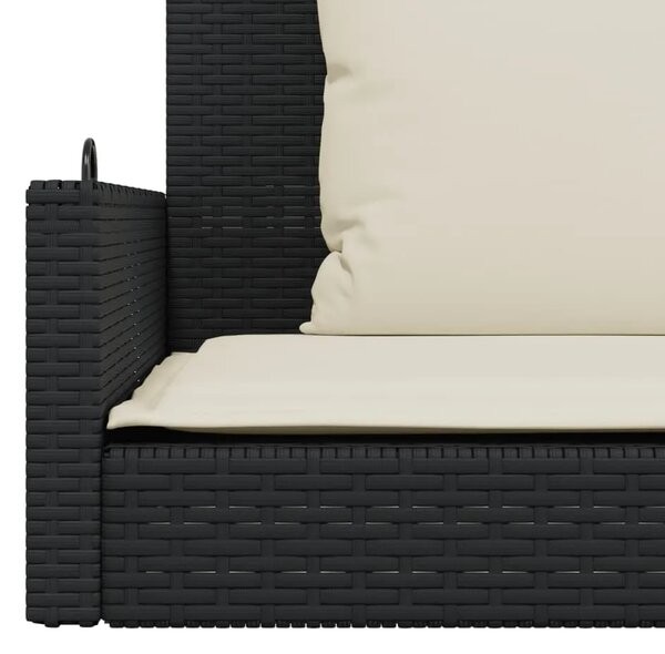 Klupa za ljuljanje s jastucima crna 119x56x48 cm poli ratan - Crna 1 Da 1