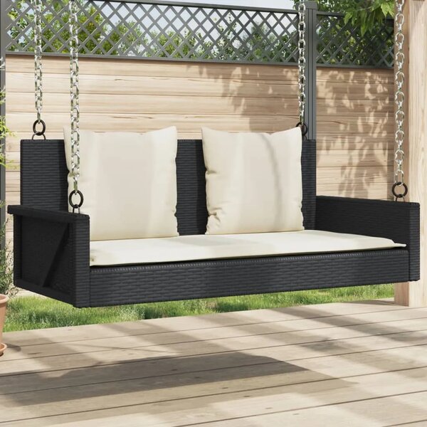 Klupa za ljuljanje s jastucima crna 119x56x48 cm poli ratan - Crna 1 Da 1