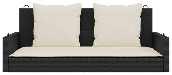 Klupa za ljuljanje s jastucima crna 119x56x48 cm poli ratan - Crna 1 Da 1