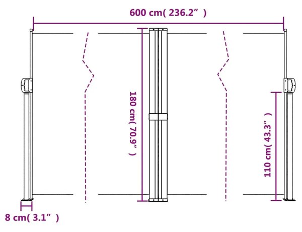 Bočna tenda na uvlačenje bijela 180x600 cm - Bijela 180 x 600 cm 1 Bijela