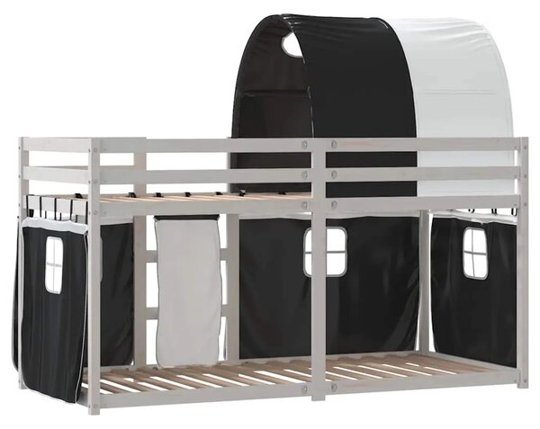 Krevet na kat sa zavjesama bijelo-crni 80 x 200 cm od borovine - Bijela i crna 80 x 200 cm Bijela i crna 80 x 200 cm