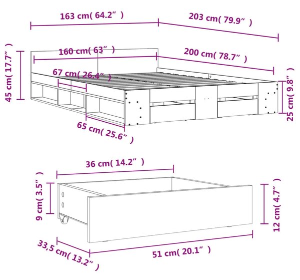 Okvir kreveta s ladicama bez madraca bijeli 160x200 cm - Bijela 160 x 200 cm Bijela 160 x 200 cm