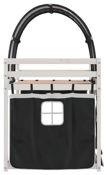 Krevet na kat sa zavjesama bijelo-crni 80 x 200 cm od borovine - Bijela i crna 80 x 200 cm Bijela i crna 80 x 200 cm