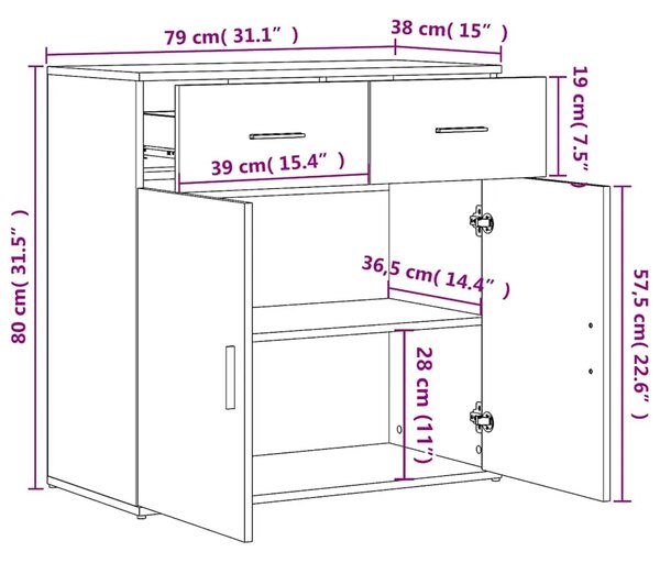 Komoda 2 kom boja hrasta sonome 79x38x80 cm konstruiranog drva - Sivi hrast sonoma 1 Sivi hrast sonoma