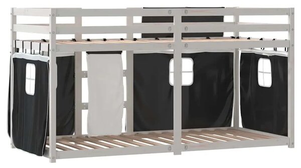 Krevet na kat sa zavjesama bijelo-crni 80 x 200 cm od borovine - Bijela i crna 80 x 200 cm Bijela i crna 80 x 200 cm
