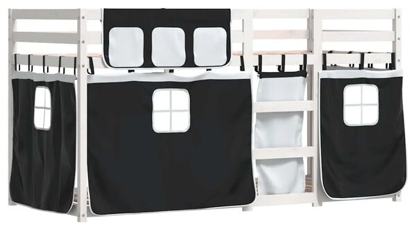Krevet na kat sa zavjesama bijelo-crni 80 x 200 cm od borovine - Bijela i crna 80 x 200 cm Bijela i crna 80 x 200 cm