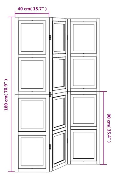Paravan - Sobna pregrada s 3 panela bijela od masivnog drva paulovnije - 40 x 180 cm 1 3 40 x 180 cm