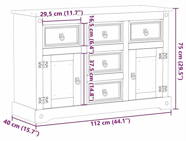 Komoda Corona 112 x 40 x 75 cm od masivne borovine