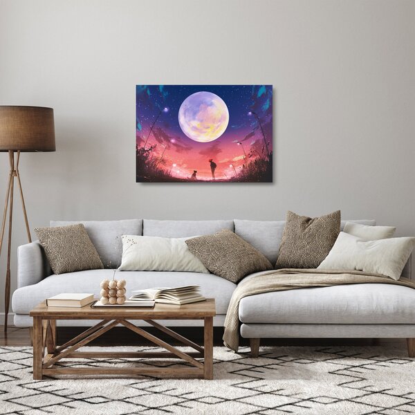 Staklena slika - Žena i pas na mjesečini (70x50 cm)