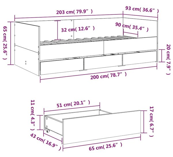 Dnevni krevet s ladicama bez madraca bijeli 90x200 cm - Bijela 90 x 200 cm Bijela 90 x 200 cm