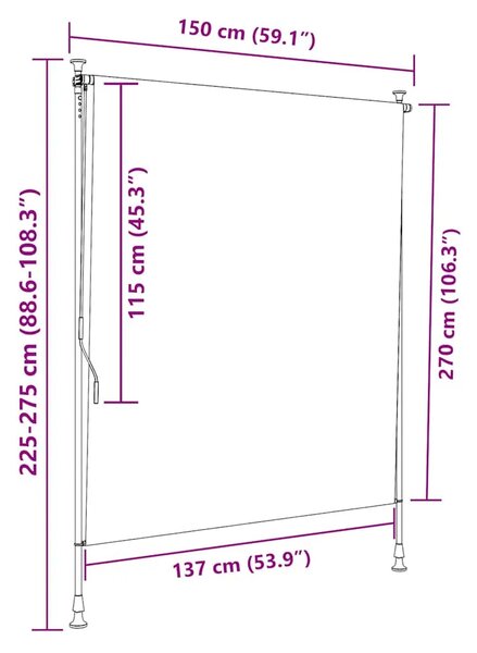 Vanjska roleta plavo-bijela 150 x 270 cm od tkanine i čelika - Plava i bijela 150 x 270 cm 1 Podesiva visina (225 – 275 cm)