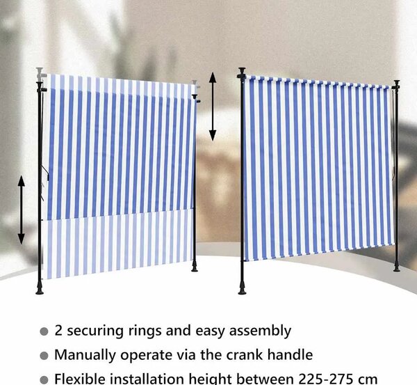 Vanjska roleta plavo-bijela 150 x 270 cm od tkanine i čelika - Plava i bijela 150 x 270 cm 1 Podesiva visina (225 – 275 cm)