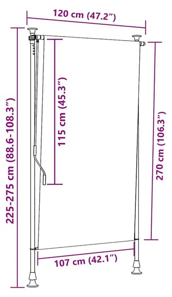 Vanjska roleta žuto-bijela 120 x 270 cm od tkanine i čelika - Žuta i bijela 120 x 270 cm 1 Podesiva visina (225 – 275 cm)
