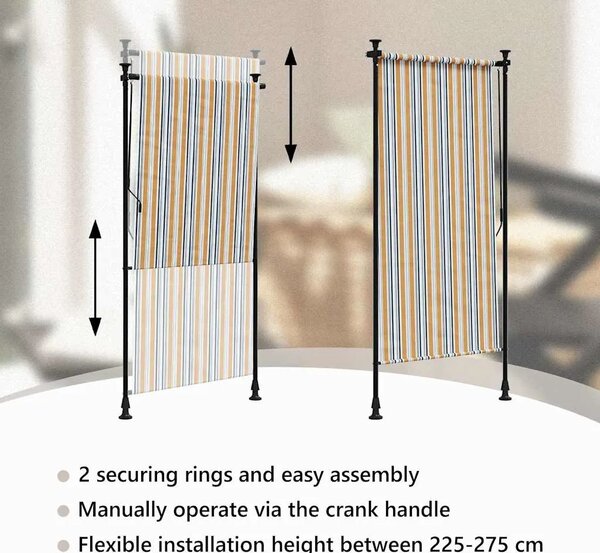 Vanjska roleta žuto-bijela 120 x 270 cm od tkanine i čelika - Žuta i bijela 120 x 270 cm 1 Podesiva visina (225 – 275 cm)