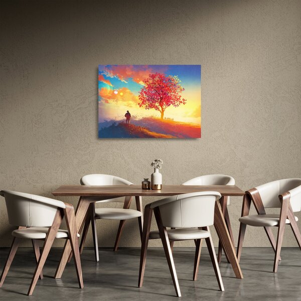 Staklena slika - Drvo na brdu (70x50 cm)