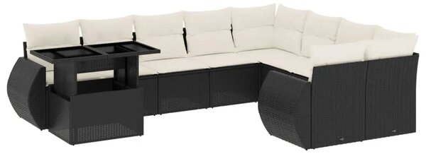 Vrtna garnitura - 10-dijelni set vrtnih sofa s jastucima crni od poliratana - Crna i krem 1 Crna i krem