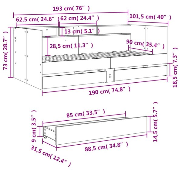 Dnevni krevet s ladicama bez madraca bijeli 90x190 cm - Bijela 90 x 190 cm Bijela 90 x 190 cm