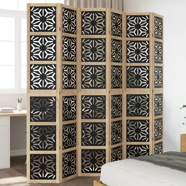 Paravan - Sobna pregrada s 6 panela smeđe i crno masivnog drva paulovnije - 40 x 220 cm 1 6 40 x 220 cm