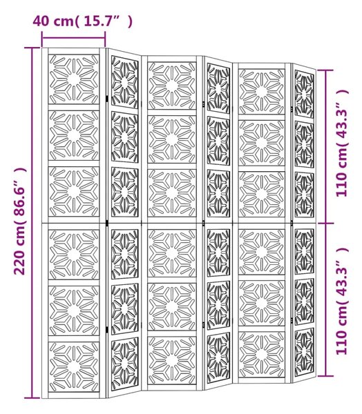 Paravan - Sobna pregrada s 6 panela smeđe i crno masivnog drva paulovnije - 40 x 220 cm 1 6 40 x 220 cm