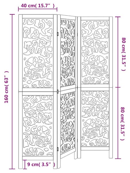 Paravan - Sobna pregrada s 3 panela bijela od masivnog drva paulovnije - 40 x 160 cm 1 3 40 x 160 cm