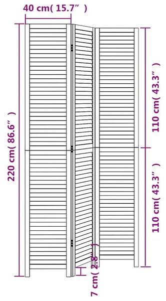 Paravan - Sobna pregrada s 3 panela bijela od masivnog drva paulovnije - 40 x 220 cm 1 3 40 x 220 cm
