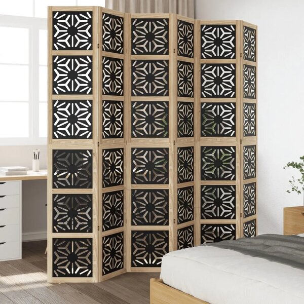 Paravan - Sobna pregrada s 6 panela smeđe i crno masivnog drva paulovnije - 40 x 220 cm 1 6 40 x 220 cm