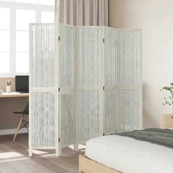 Paravan - Sobna pregrada s 5 panela bijela od masivnog drva paulovnije - 40 x 180 cm 1 5 40 x 180 cm