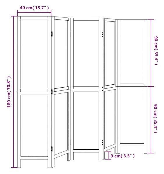 Paravan - Sobna pregrada s 5 panela bijela od masivnog drva paulovnije - 40 x 180 cm 1 5 40 x 180 cm