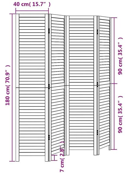 Paravan - Sobna pregrada s 4 panela bijela od masivnog drva paulovnije - 40 x 180 cm 1 4 40 x 180 cm
