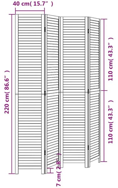 Paravan - Sobna pregrada s 4 panela bijela od masivnog drva paulovnije - 40 x 220 cm 1 4 40 x 220 cm