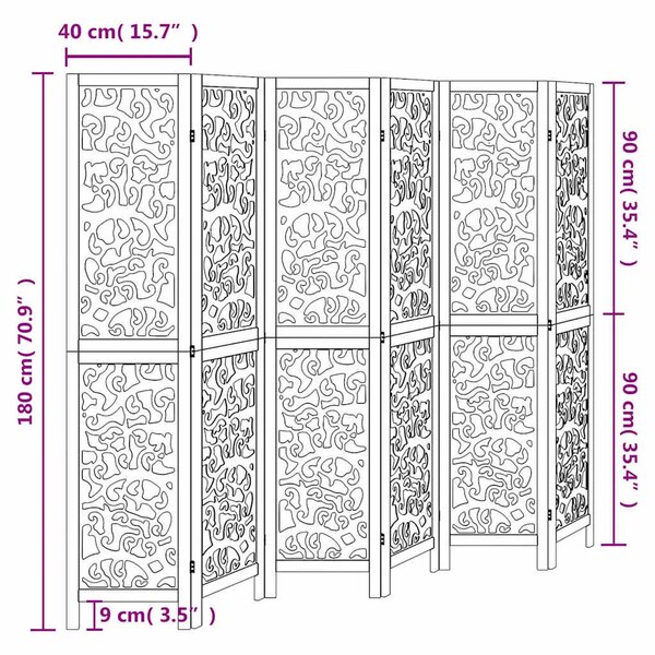 Paravan - Sobna pregrada s 6 panela bijela od masivnog drva paulovnije - 40 x 180 cm 1 6 40 x 180 cm