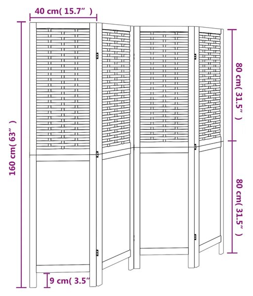 Paravan - Sobna pregrada s 4 panela bijela od masivnog drva paulovnije - 40 x 160 cm 1 4 40 x 160 cm