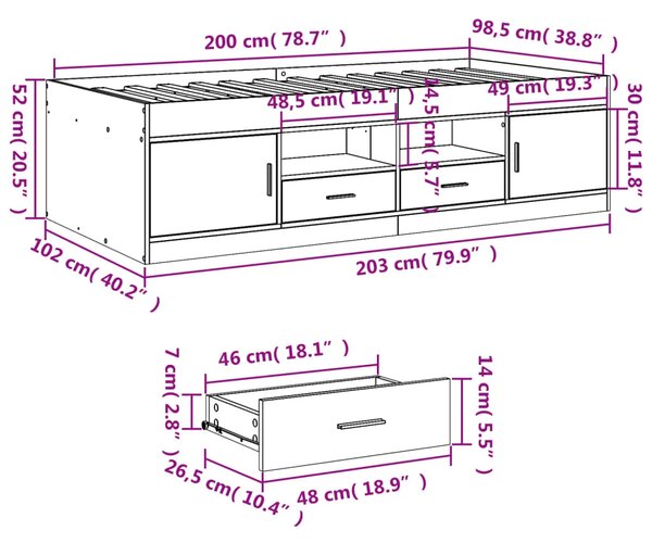 Dnevni krevet s ladicama bez madraca siva boja hrasta 100x200cm - Sivi hrast sonoma 100 x 200 cm Sivi hrast sonoma 100 x 200 cm