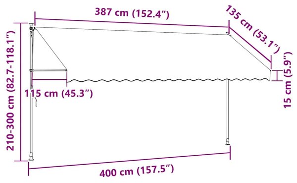 Tenda na uvlačenje antracit 400 x 150 cm od tkanine i čelika - Antracit 1 Antracitni okvir 400 cm