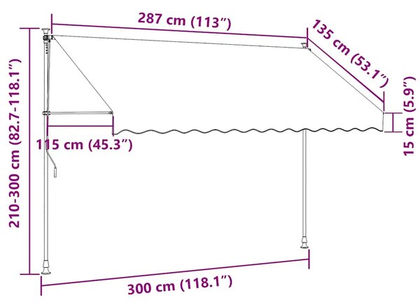 Tenda na uvlačenje antracit 300 x 150 cm od tkanine i čelika - Antracit 1 Antracitni okvir 300 cm