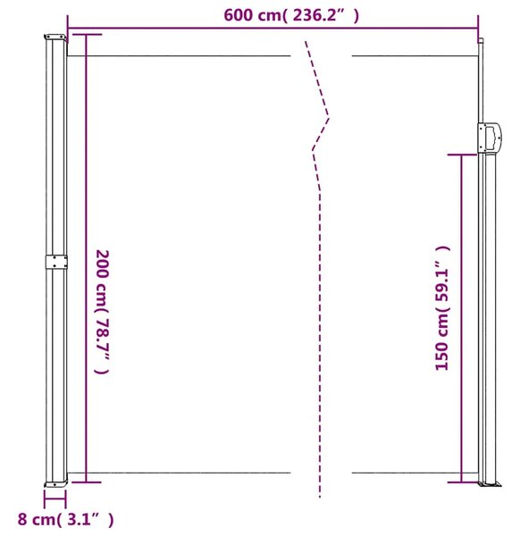 Bočna tenda na uvlačenje antracit 200 x 600 cm - Antracit 200 x 600 cm 1 Antracit