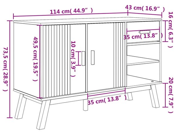 Komoda OLDEN smeđa 114 x 43 x 73 5 cm od masivne borovine - Smeđa 1 Smeđa