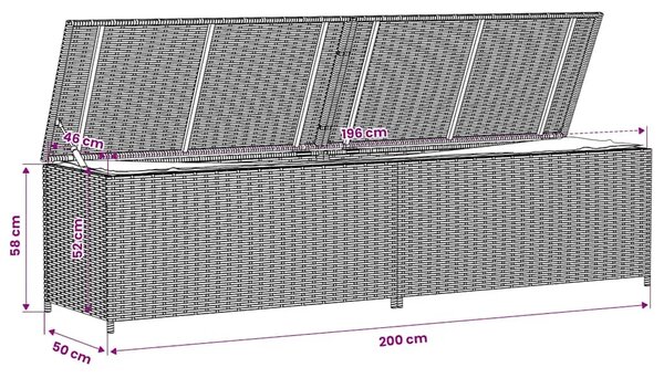 Vrtna kutija za pohranu prošarana bež 469 L od poliratana - Miješana bež 200 x 50 x 58 cm Miješana bež 200 x 50 x 58 cm