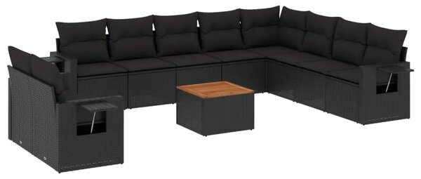Vrtna garnitura - 11-dijelni set vrtnih sofa od poliratana s jastucima crni - Crna 1 Crna