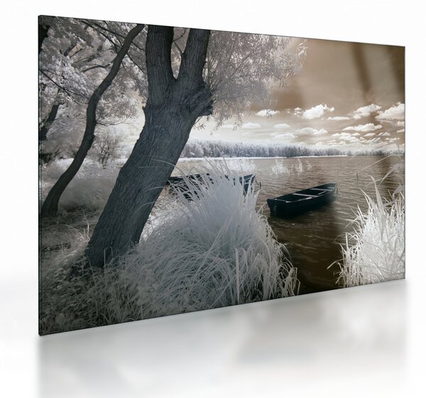 Staklena slika čamca na jezeru (70x50 cm)