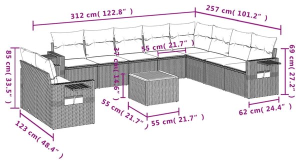 Vrtna garnitura - 11-dijelni set vrtnih sofa od poliratana s jastucima crni - Crna 1 Crna