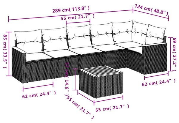 Vrtna garnitura - 7-dijelni set vrtnih sofa od poliratana s jastucima crni - Crna Sa stolom 1 Crna