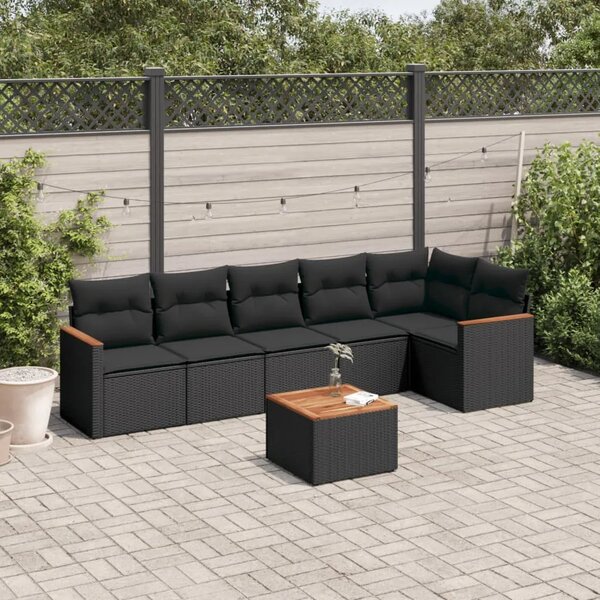 Vrtna garnitura - 7-dijelni set vrtnih sofa od poliratana s jastucima crni - Crna Sa stolom 1 Crna
